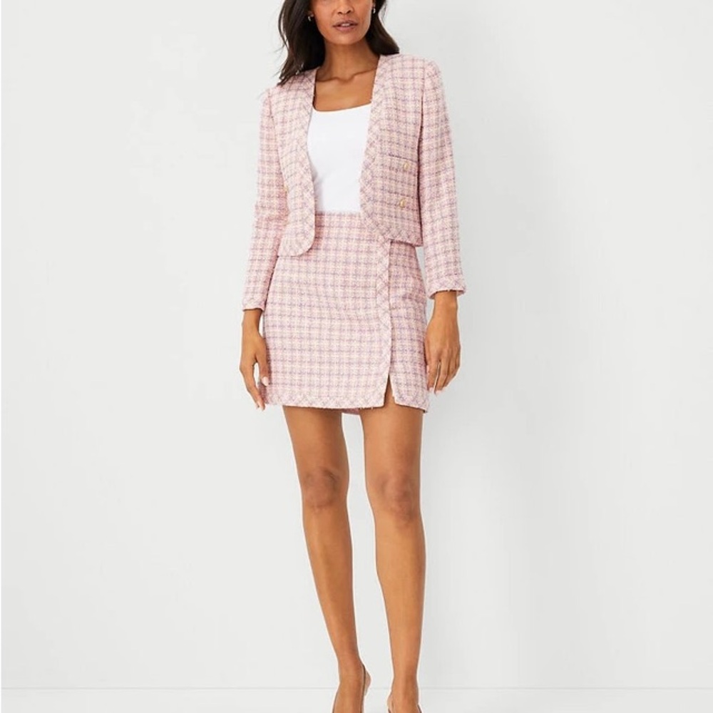 Ann Taylor Pink + Purple Tweed Skirt Set 14P